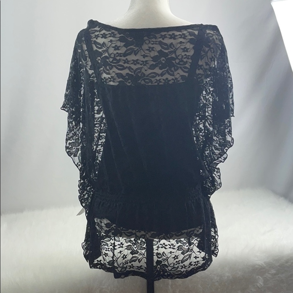 AB Studio Black Sheer Top with Cami Size L - Picture 5 of 14